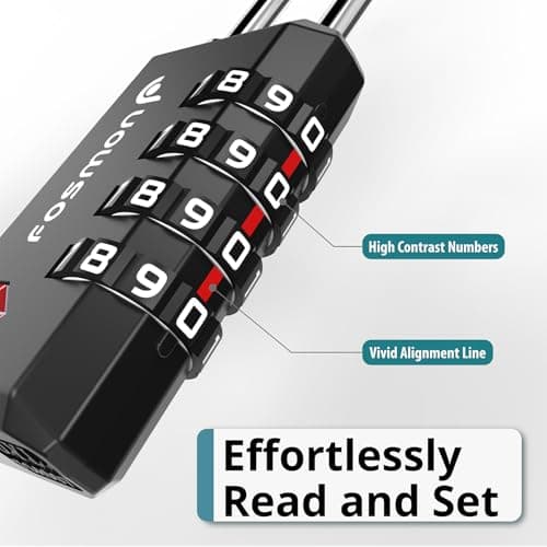 Fosmon TSA Approved Luggage Locks (4 Pack), Resettable Multi-Use 4 Digit Combination Padlock 10,000+ Codes with Zinc Alloy Shackle, Ideal for Travel Bag, Suitcase, Locker, Backpack, Briefcase - Black — view 5