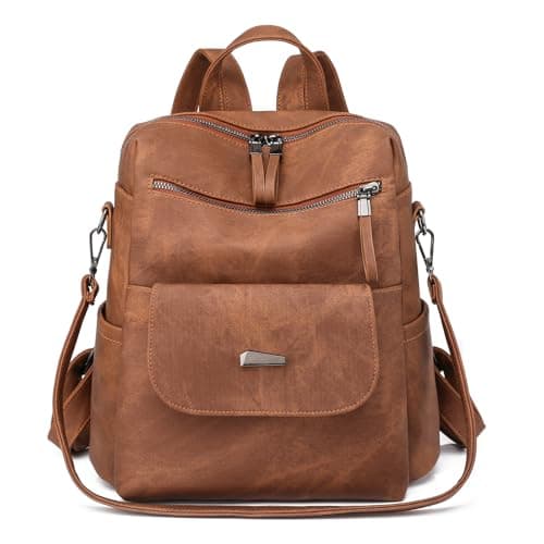 Wisebom Women Backpack, Anti theft backpack, Casual PU leather backpack women for Travel Shopping and School, Fashionable and lightweight Two in one convertible backpack (brown)