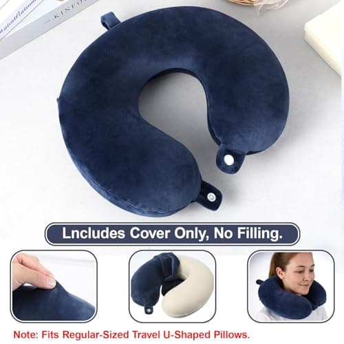 2 Packs Travel Pillow Cover Reusable Blue U Shaped Neck Pillow Covers with Zipper, Travel Pillows Case Covers Replacement Washable Soft Smooth Airplane Pillows Cover Stripe Comfort Travels Accessories — view 5