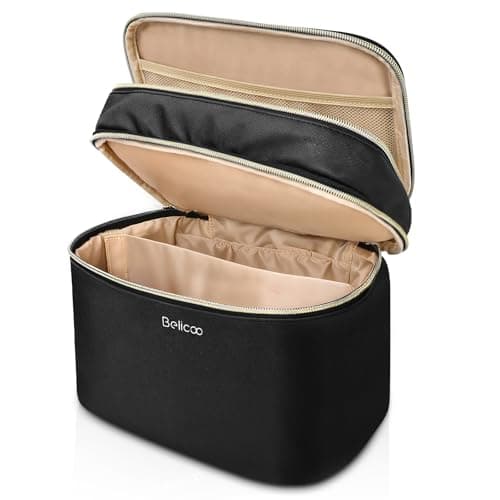 BELICOO Make up Bag, Large Double-Layer Travel Makeup Bag with Mirror