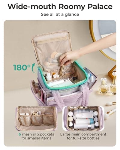 BAGSMART Travel Toiletry Bag for Women, Large Puffy Quilted Makeup Bag — view 3