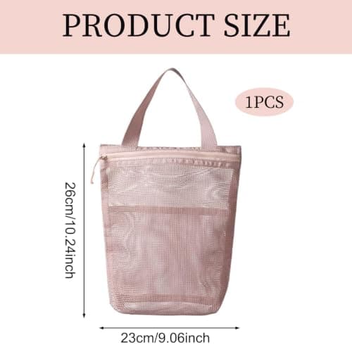 Mesh Toiletry Bags for Women, Shower Caddy Portable, Pink Mesh Shower Bag, Quick Dry Lightweight Camping Shower Bag with Reinforced Handle, Multi-Pocket Organizer Bag for Travel, Gym, Beach and Dorm — view 3