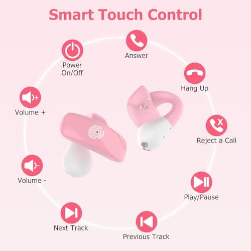 iDIGMALL Kids Wireless Earbuds, Open Ear Clip On Headphones for Teen, Pink — view 6