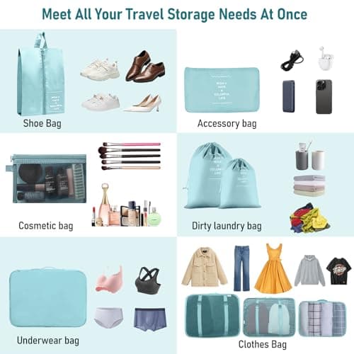 10 pcs Packing Cubes for Suitcases, Travel Organiser Packing Bags for Clothes Shoes Toiletries Travel Luggage Organizers Storage Bags-Sky Blue — view 5