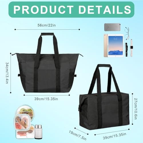 Foldable 20L Cooler Bag with Hard Liner, Insulated Shopping Bags for Frozen Food, Large Lunch Bag, Portable Leakproof Thermal Picnic Bag for Beach, Camping, BBQ, Outdoor Activities,School & Work — view 2