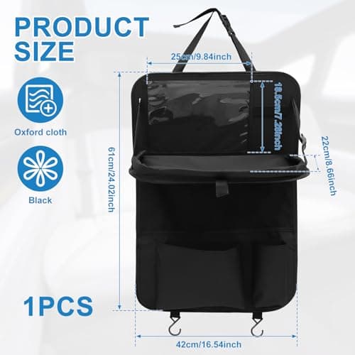 Car Seat Organiser for Kids Multifunctional Waterproof Car Seat Back Protectors Kick Mats with Foldable Tray and Many Pockets 61x42cm Large Storage Bag Travel Accessories for Books, Toys, Snacks — view 2