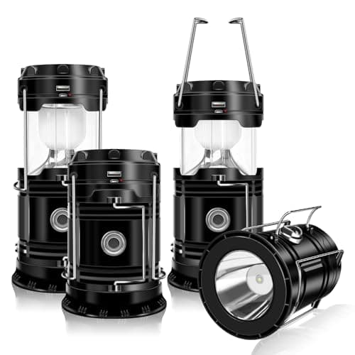 DIBMS 4-Pack Solar Camping Lantern, Collapsible Flashlight Emergency Lights