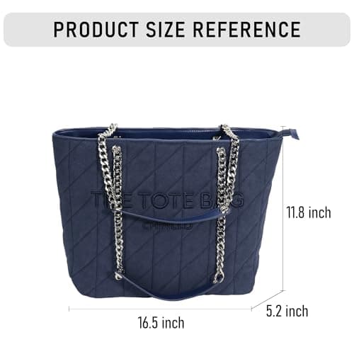 Chinllo Tote Bag for Women, Large Suede Quilted Top Handle Chains Handbags Purse (Es.Navy) — view 2