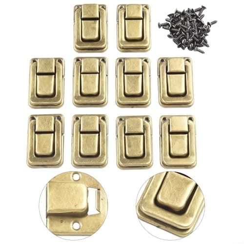 10PCS Retro Luggage Buckles Metal Lock Clasps for Wooden Boxes Furniture Hardware - Antique Iron Latches 25x38mm Classic Suitcase Repair Kit(Yellow Bronze) — view 4