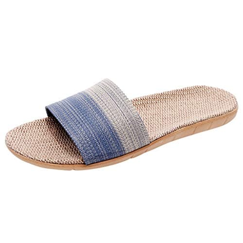Men's Linen House Slippers with Breathable Design for Indoor and Outdoor Use, Lightweight Casual Flip-Flops for Beach and Home, Non-Slip Sole, Size 8-12 (Blue, 10)