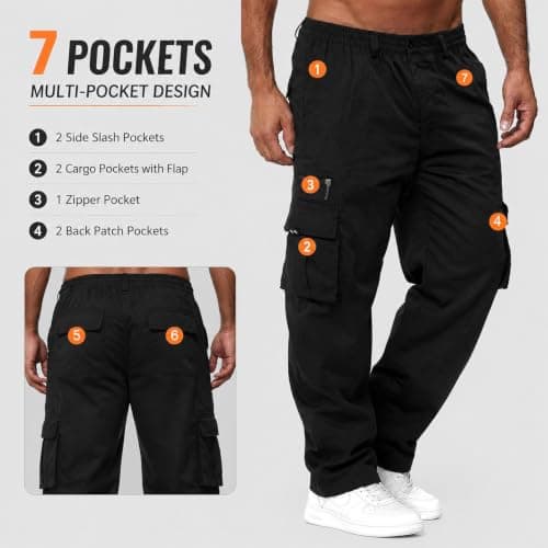 Jenck Hiking Walking Trousers Quick Dry Travel Cargo Pants with 7 Pockets (UK, Alpha, M, Regular, Regular, Black) — view 3