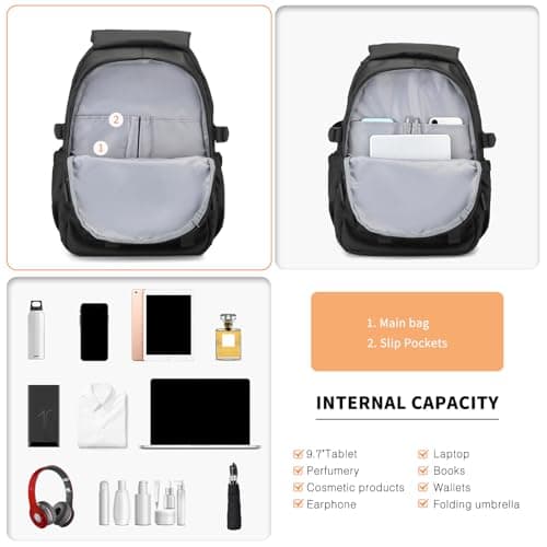 Kono Backpack Men, Backpack Portable Travel Backpack Waterproof with Adjustable Buckle and Multiple Pockets for Travel Weekender Sport(Black) — view 3