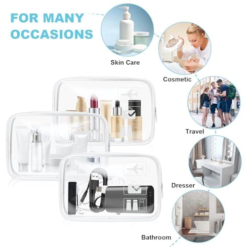Aucuu Clear Toiletries Bag, 1Pack PVC Waterproof Toiletries Carry Pouch, TSA Approved Travel Toiletry Bag with Zipper, Portable Cosmetic Makeup Bags for Travel Business Trip-White — view 5