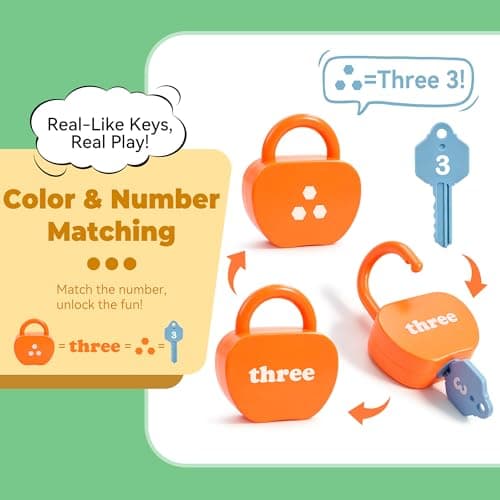 GEERAY Cause and Effect Toys for Toddlers 3 4 5, Montessori Lock & Key Set with 10 Apple-Shaped Locks, Keys & 20 Cards Numbers Matching & Counting, Preschool Learning Games Gifts — view 3