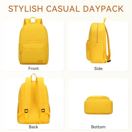 VASCHY School Backpack, Lightweight Bookbag Schoolbag for Boys Girls Casual Basic Simple Rucksack Daypack for Women Yellow — view 6