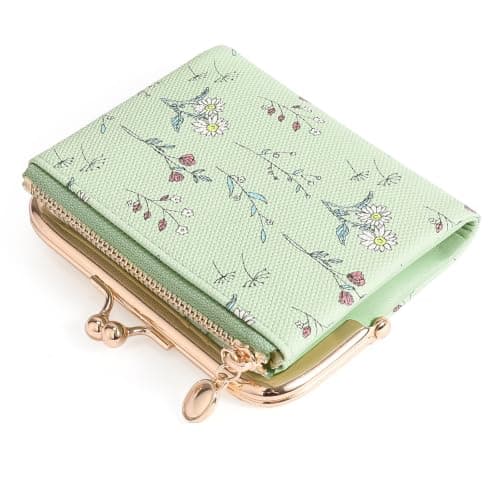GAEKEAO Small Purses for Women RFID Blocking Bifold Ladies Wallet Vegan Leather Coin Purse with Zipper and Kiss Lock