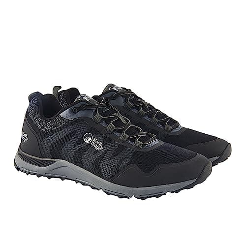 NORTH RIDGE Men's Pacer TR Trail Running Shoes, Waterproof, Recycled Polyester and Nylon Mesh Upper, High Traction Sole (Black, UK Footwear Size System, Adult, Men, Numeric, Medium, 7)