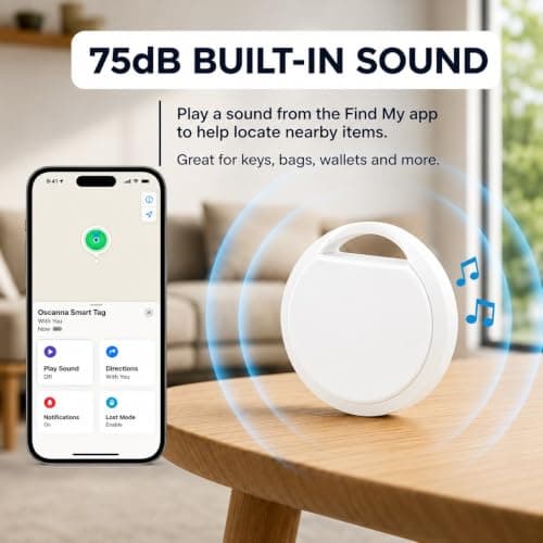 Oscanna Smart Tag 4 Pack for Apple Find My, Bluetooth Item Trackers for Keys, Wallets, Bags and Luggage, Replaceable CR2032 Battery, White — view 6