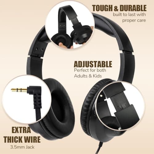 EFLUB 8Pack Wired Headphones, Over-Ear Headphones, Classroom Headphones Bulk, 3.5mm Plug, Tangle-Free Cord for Tablet, Laptop, PC, School, Travel (Black) — view 2