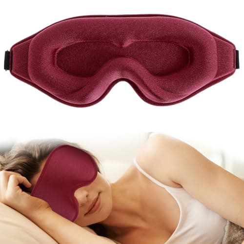 WLLHYF Silk Sleep Mask, 3D Stereo Deep Sleep Eye Mask Comfortable Adjustable Cute Block Out Light Eye Covers for Man and Woman All Night Sleep (Maroon)
