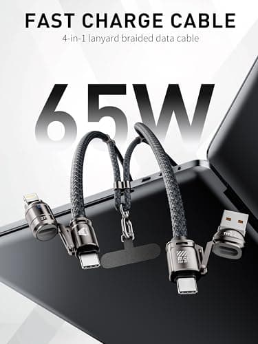 Mobitel Phone Lanyard Charging Cable 65W 4-in-1 USB C Fast Charging Cable Crossbody Anti-Theft Phone Lanyard USB-A USB-C to USB-C & iPhone Cable 1.2m Charging Strap for iPhone Samsung Google Pixel — view 6