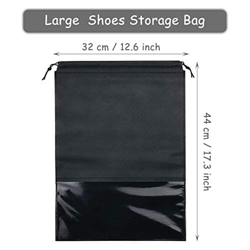 15 PCS Travel Shoe Bag, Large Portable Drawstring Shoes Storage Bags Non-Woven Dust Proof Pouch Space Saving Organizer with Transparent Slot for Men Women Daily and Travel Use (Black) — view 2