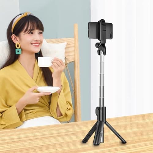 GALPADA Portable Photography Tripod Selfie Stick Tripod Phone Selfie Stick Adjustable Foldable Wireless, Abs Aluminum Alloy, Black, 1m, for Hiking and Traveling — view 5