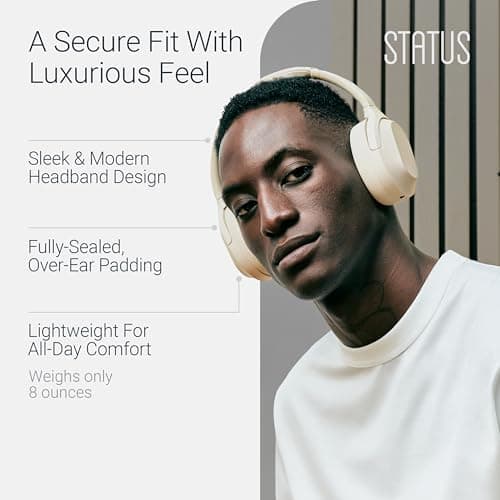 Status Core ANC Active Noise Cancelling Headphones - Cloud - Over Ear Head Phones w/Built-in Microphones - Wireless & Bluetooth + Detachable 3.5mm Wired - USB-C Charging Cable - 30 Hour Battery — view 4