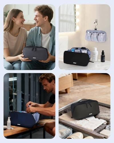WANDF Toiletry Bag for Men Travel Wash Bag PU Leather Toiletry Organizer with Detachable Waterproof Hanging Pouch Open-Flat Dopp Kit Shaving Bag with Wet Pocket for Travel Accessories (Black) — view 6