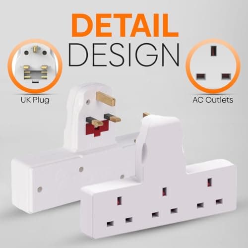 Plug Adapter,3 Way Plug Adapter UK Multi Plug Adaptor,Surge Protector Extension Plug Triple Plug Extender Multiplug Socket Adapter,3 Pin Plug Extension — view 3