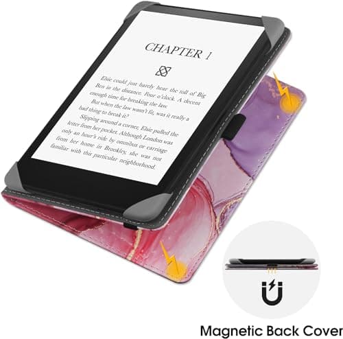 HGWALP Universal Case for 6" eReaders, Folio Leather Stand Cover with Handstrap Compatible with All 6 inch Kindle Paperwhite/Kobo/Tolino/Pocketook/Sony E-Book Reader-Marble Pink — view 4