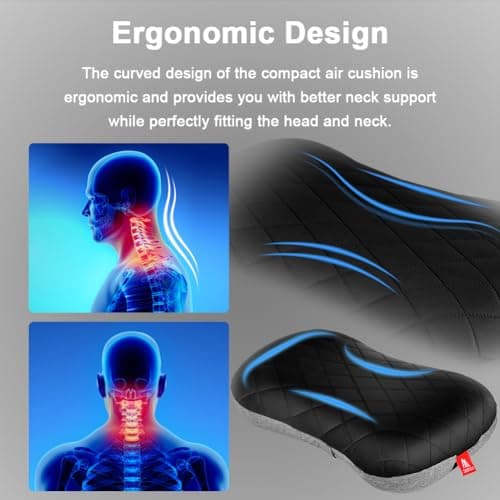 flintronic Camping Pillows, Inflatable Travel Pillow for Neck, Ultralight Beach Pillows with Storage Bags, Blow Up Pillows Ergonomic Air Pillow for Neck & Lumbar Support - Comfort in Travel(Black) — view 5
