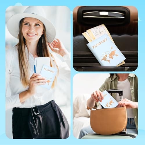 REEKNOKOL Passport Holder, Leather Passport Cover PU Passport Holder Travel Wallet for Passport, Credit Card, Ticket Card, Business Cards, Boarding Passes (Blue) — view 6
