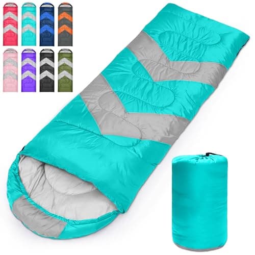 Tesmien Sleeping Bag for Adults & Kids 3-4 Season Warm Weather and Winter Lightweight, Waterproof for Teens, Men's Indoor & Outdoor Camping/Traveling/Hiking, Lake Blue
