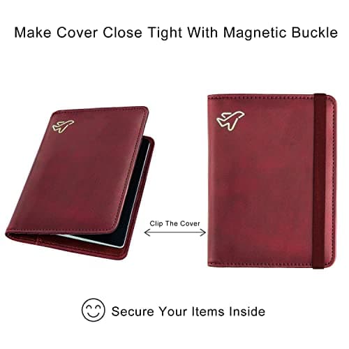 WALNEW Passport Holder, PU Leather Travel Passport Cover Wallet, RFID Passport Case with Card Holder, Travel Essentials for Women Men (Red) — view 5