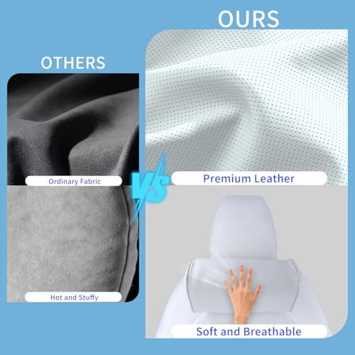 Dapucarin Car Headrest Pillow for Driving - Luxury Leather 100% Memory Foam, Ergonomic Neck Support - Universal Fit Head Rest Travel Pillow for Most Cars, Home & Office, White, 1 Pack — view 2