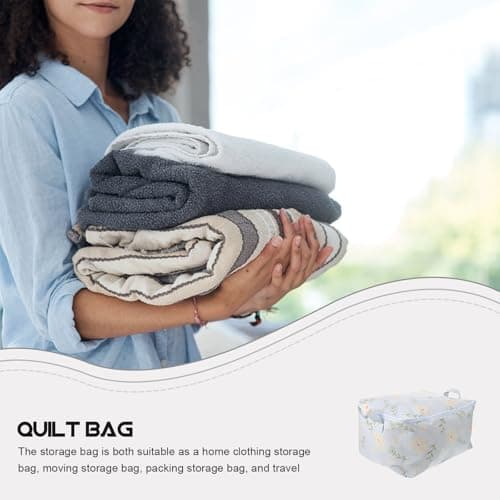 JEWEDECO Large Capacity Bedroom Storage Pouch with Zipper Closure and Cotton Material 38l Bedding Pouch for Travel and Moving, Convenient Sundries Bag for Back to School Party and Garment — view 6