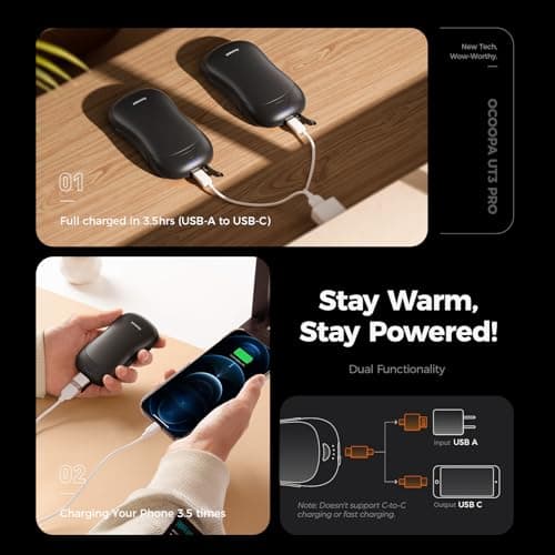 OCOOPA 10000mAh Hand Warmers Rechargeable, Double-sided Heating Magnetic USB Handwarmers, 4 Heat Levels Electric Heater, Max 58℃, Cold Winter Essentials for Golf, Hunting, Camping, Hiking, UT3 PRO — view 6