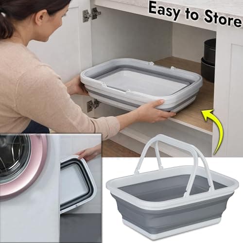 BritVibe Collapsible Washing Up Bowl with Handles – Foldable Washing Up Bowl for Camping, Caravan & Kitchen – Pop Up Silicone Wash Bowls, Rectangular Folding Basin for Home & Outdoor Use — view 6