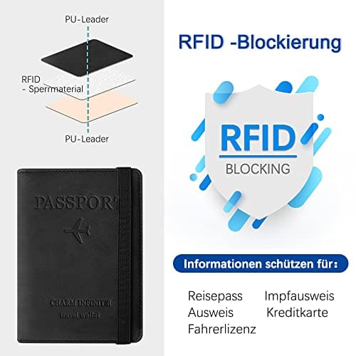 Czyan Passport Holder, Pu Leather Travel Passport Cover Wallet, RFID Passport Case with Card Holder, Travel Essentials for Credit Cards, Id and Travel Document (Black) — view 3