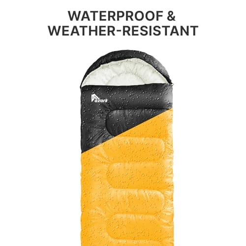 azark Premium Lightweight Sleeping Bag for Adults & Kids,400 GSM, 4 Season Waterproof Sleeping Bag, Comfortable & Portable, Machine Washable, Camping & Hiking Essential (Black/Mustard) — view 6