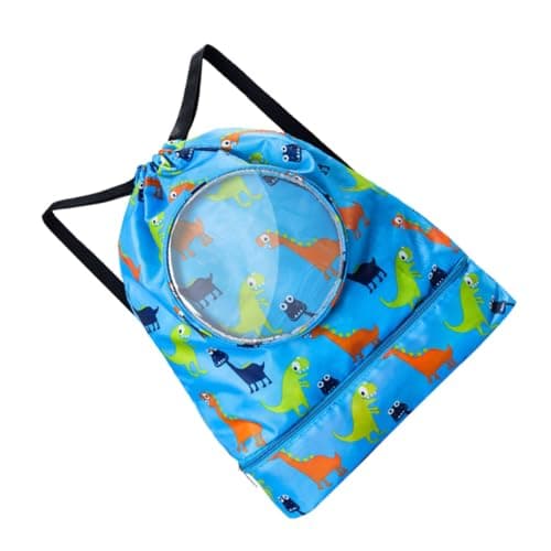 MAGICLULU Waterproof Swimming Drawstring Backpack PVC Large Blue Dinosaur Dry Wet Separate Bag with Shoe Compartment for Travel Camping