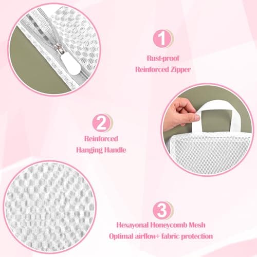 3Pcs Hanging Sock Laundry Bag with S Hooks, 3 Color Zipper Laundry Bags Mesh 11.8 x 15.7Inch Washing Bags for Washing Machine — view 4