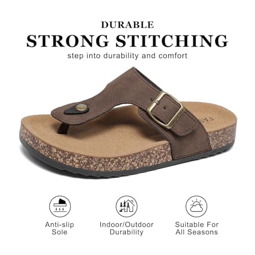 Foinledr Cork Footbed Sandals for Women & Men, Adjustable Buckle Flip Flops — view 6