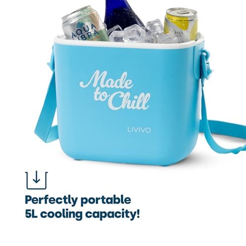 LIVIVO Made to Chill 5L Cool Box – Summer Cooler Box, Small Portable Insulated Ice Box with Strap, Lightweight Hard Cooler for Picnic, Beach, Camping & Travel (Blue) — view 3