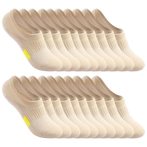 LXEASYGO 10 Pairs Invisible Trainer Socks for Women Non-Slip Silicone Stripes Ladies Girls Low Cut No Show Running Ankle Socks (UK, Alpha, One Size, Regular, Regular, 10 Pairs Skin)