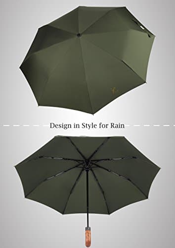 Balios Travel Umbrella Wood Handle Auto Open Close Single Canopy Olive Green — view 3