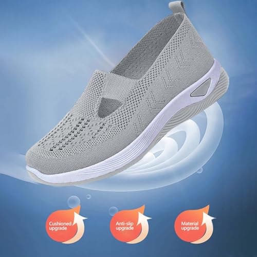 Women's Woven Orthopedic Breathable Soft Sole Shoes Walking Slip on Shoes Hands Free Slip in Casual Sneakers Arch Support Stretch Shoes — view 6