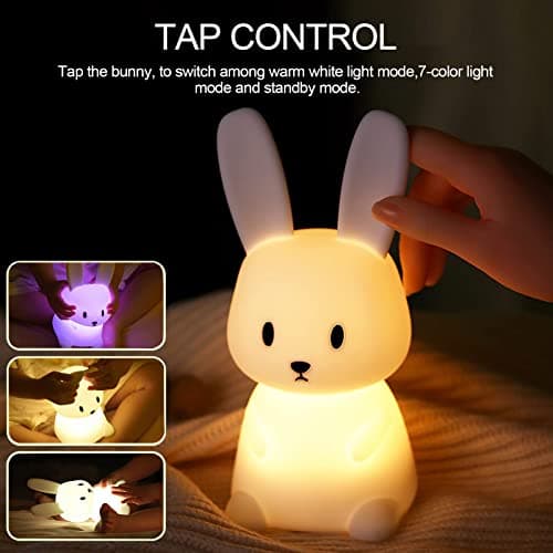 ZKLiLi Cute Bunny Kids Night Light, Night Lights for Kids Room Birthday Gifts Kawaii Teen Night Lamp Rechargeable Toddler Baby Nursery Nightlight Portable Silicone Animal Lamp — view 2