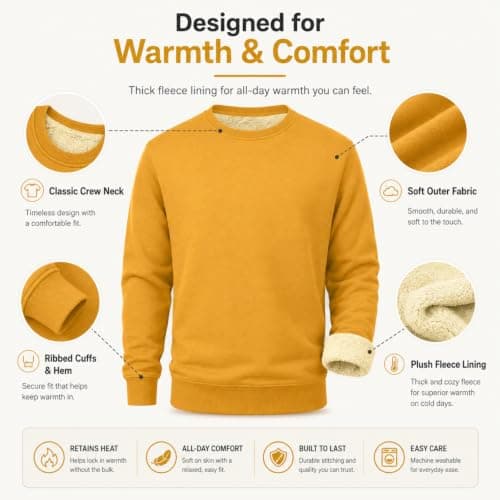 QIANCOME Thermal Sweatshirt Mens-Casual Jumpers for Men UK Fleece Lined — view 5